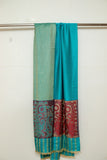 OMVAI Spring Bloom Border Summer Stole Modal Silk Turquoise with Cherry Border