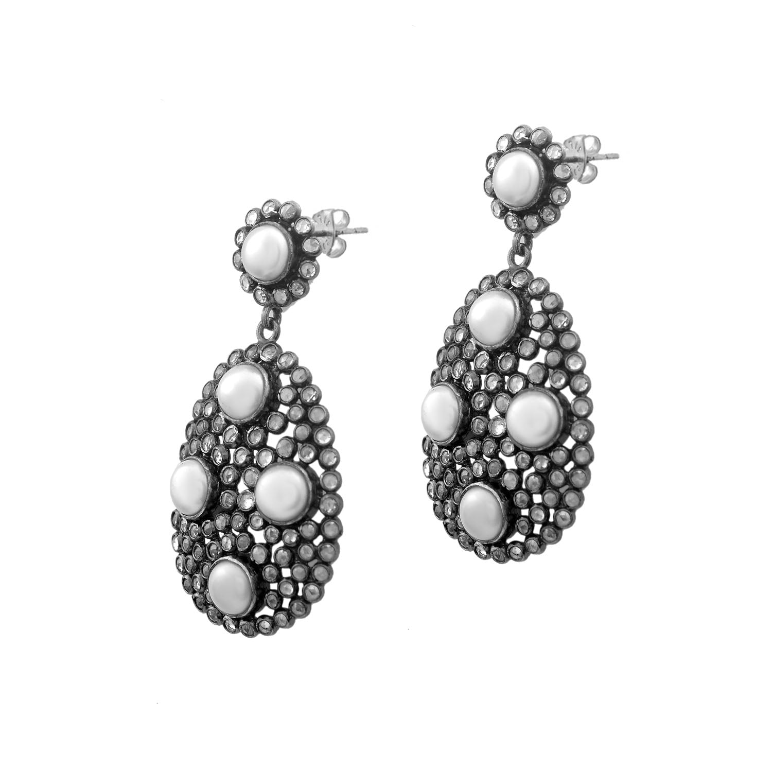 Elegant Pearl and Topaz Silver Earrings
