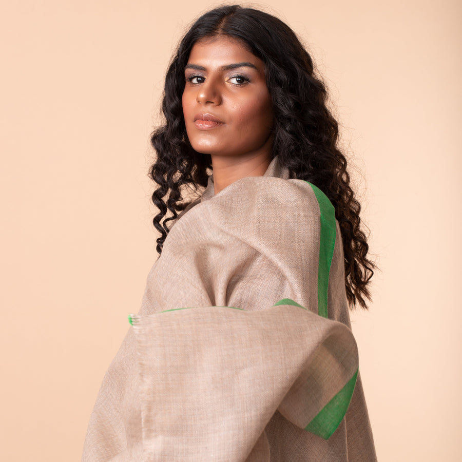 Striped Border Pashmina  - Green