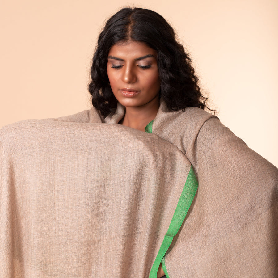 Striped Border Pashmina  - Green