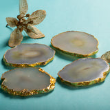 OMVAI Semi-Precious Natural Agate Coasters (Set of 4) with Gold plating - Lucid Lake Green