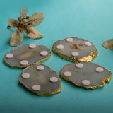 OMVAI Semi-Precious Natural Agate Coasters (Set of 4) with Gold plating - Lucid Lake Green