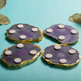 OMVAI Semi-Precious Natural Agate Coasters (Set of 4) with Gold plating - Pure Purple