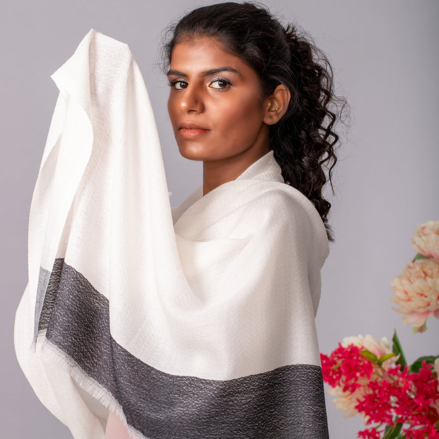 OMVAI Patterned Pashmina Wrap and Solid Pashmina Combo Gift Set in Pure wool (Set of 2 - For HIM and for HER)