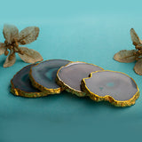 OMVAI Semi-Precious Natural Agate Coasters (Set of 4) with Gold plating - Dreamy Sky Blue