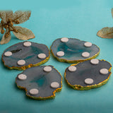 OMVAI Semi-Precious Natural Agate Coasters (Set of 4) with Gold plating - Dreamy Sky Blue