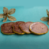OMVAI Semi-Precious Natural Agate Coasters (Set of 4) with Gold plating - Caramel Brown