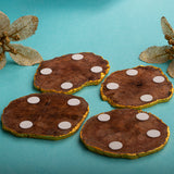 OMVAI Semi-Precious Natural Agate Coasters (Set of 4) with Gold plating - Caramel Brown