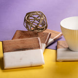 OMVAI Marble and Wood Coasters (Set of 4)  Square Half Half