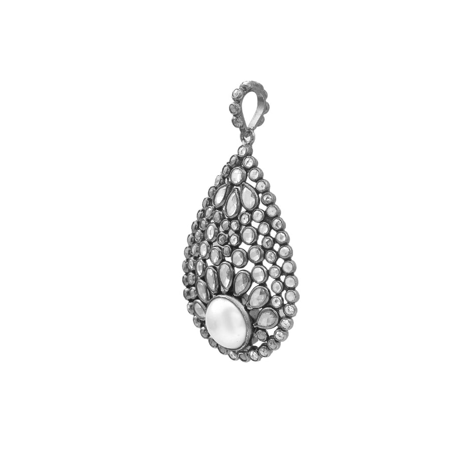 Lustrous  Silver Pendant with Pearls and white Topaz
