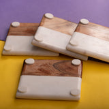 OMVAI Marble and Wood Coasters (Set of 4)  Square Half Half