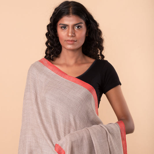 Striped Border Pashmina  - Blush
