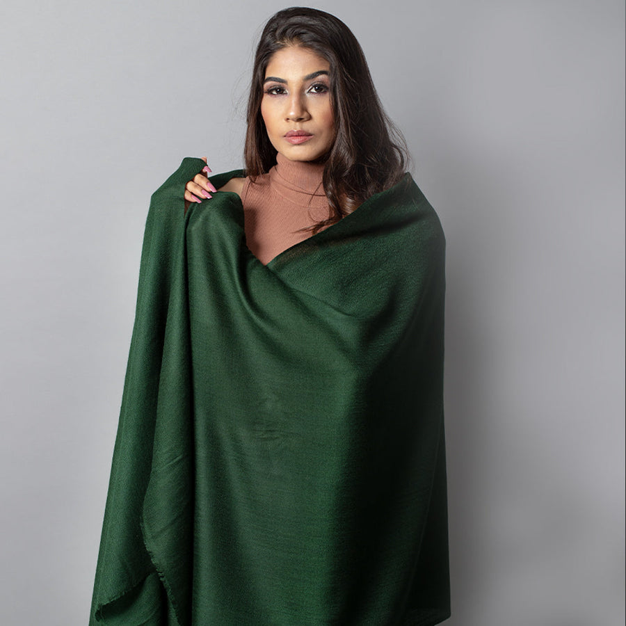 PINE FOREST GREEN Solid Pashmina