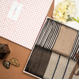 OMVAI Patterned Striped Pashmina Combo Gift Set in Pure wool (Set of 2 - For HIM and for HER)