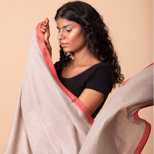 Striped Border Pashmina  - Blush