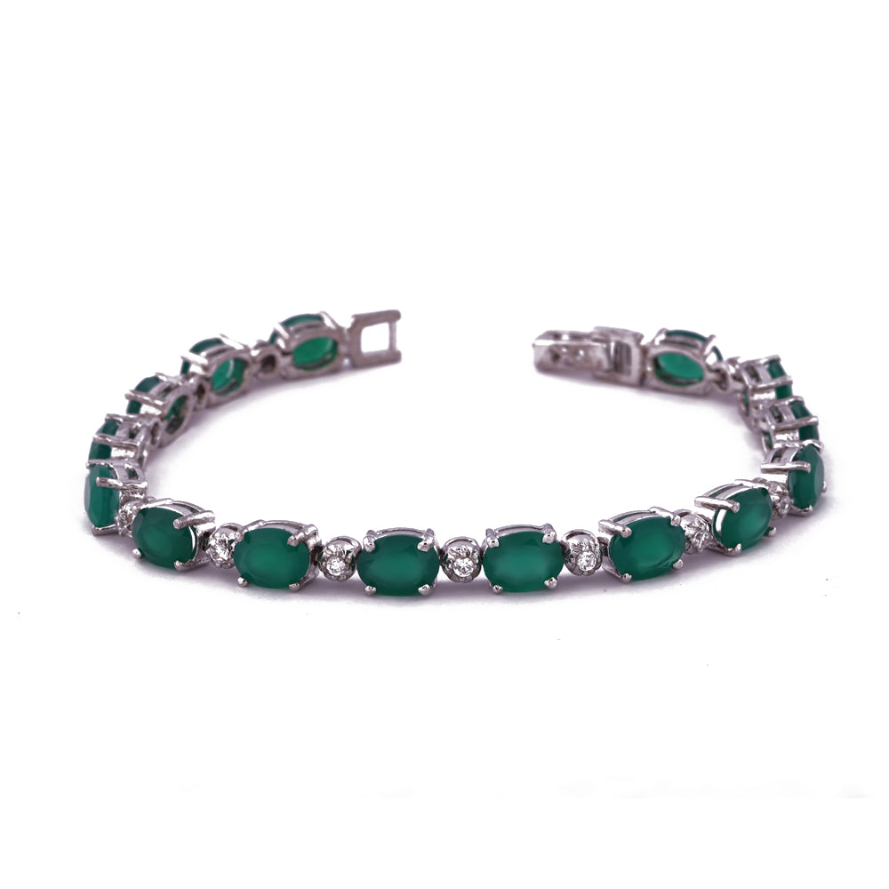 Natural Green Onyx with Cubic Zircon Bracelet
