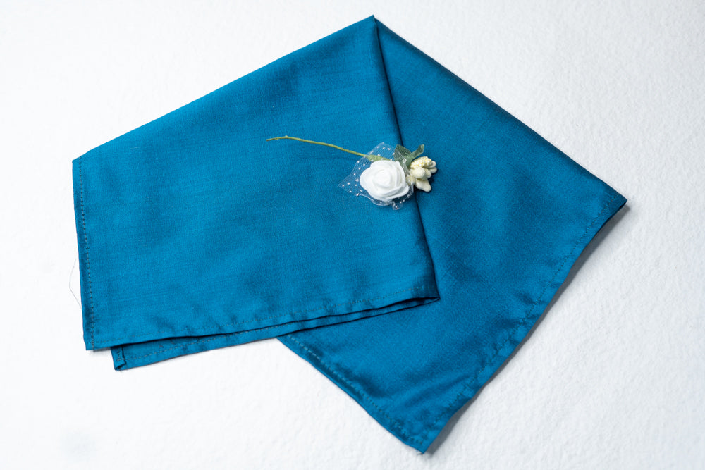 OMVAI Solid Silk Pocket Square Turquoise Blue