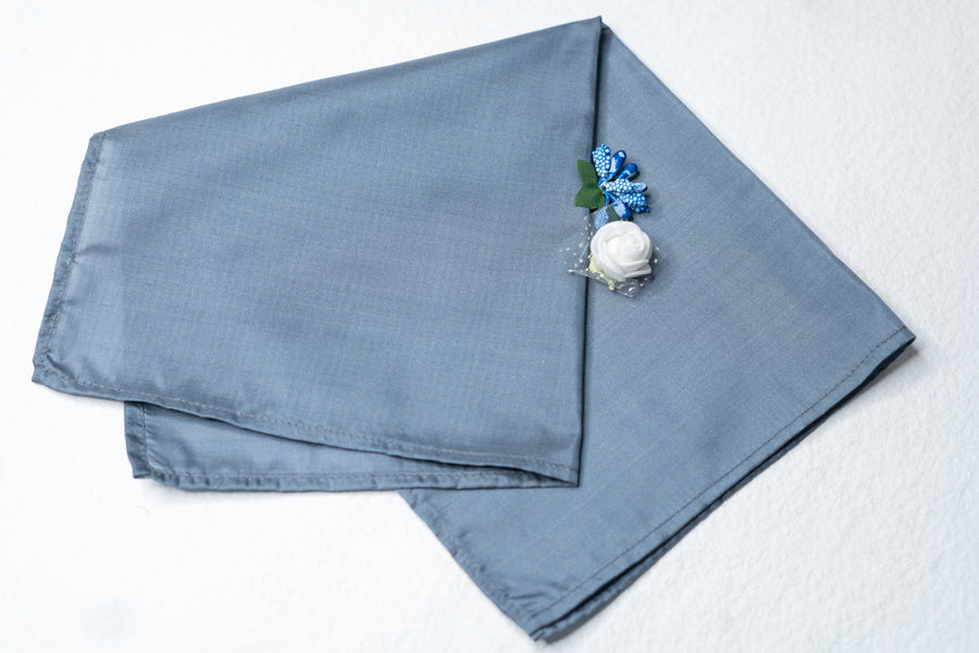 OMVAI Solid Silk Pocket Square Steel Blue