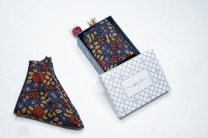 OMVAI Silk Pocket Square - Rose Bloom Blue