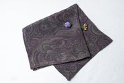 OMVAI Silk Pocket Square Ornamental Paisley in Purple