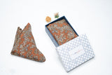 OMVAI Silk Pocket Square - Royal Paisley Ginger Brown