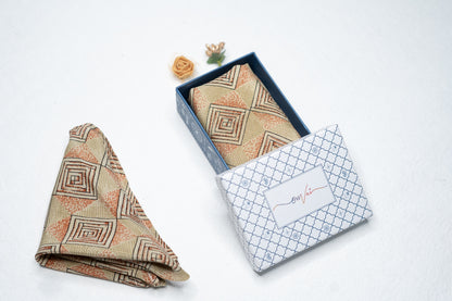 OMVAI Silk Pocket Square Cube Mosaic Taupe Beige