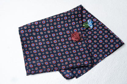 OMVAI Silk Pocket Square Polka Dots Navy