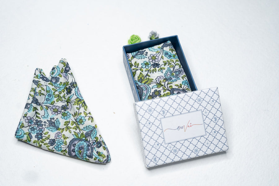 OMVAI Silk Pocket Square Spring Paisley Multi color