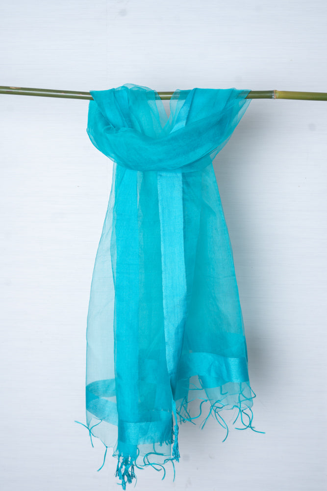 OMVAI Organza Silk Border Stole / Dupatta - Turquoise