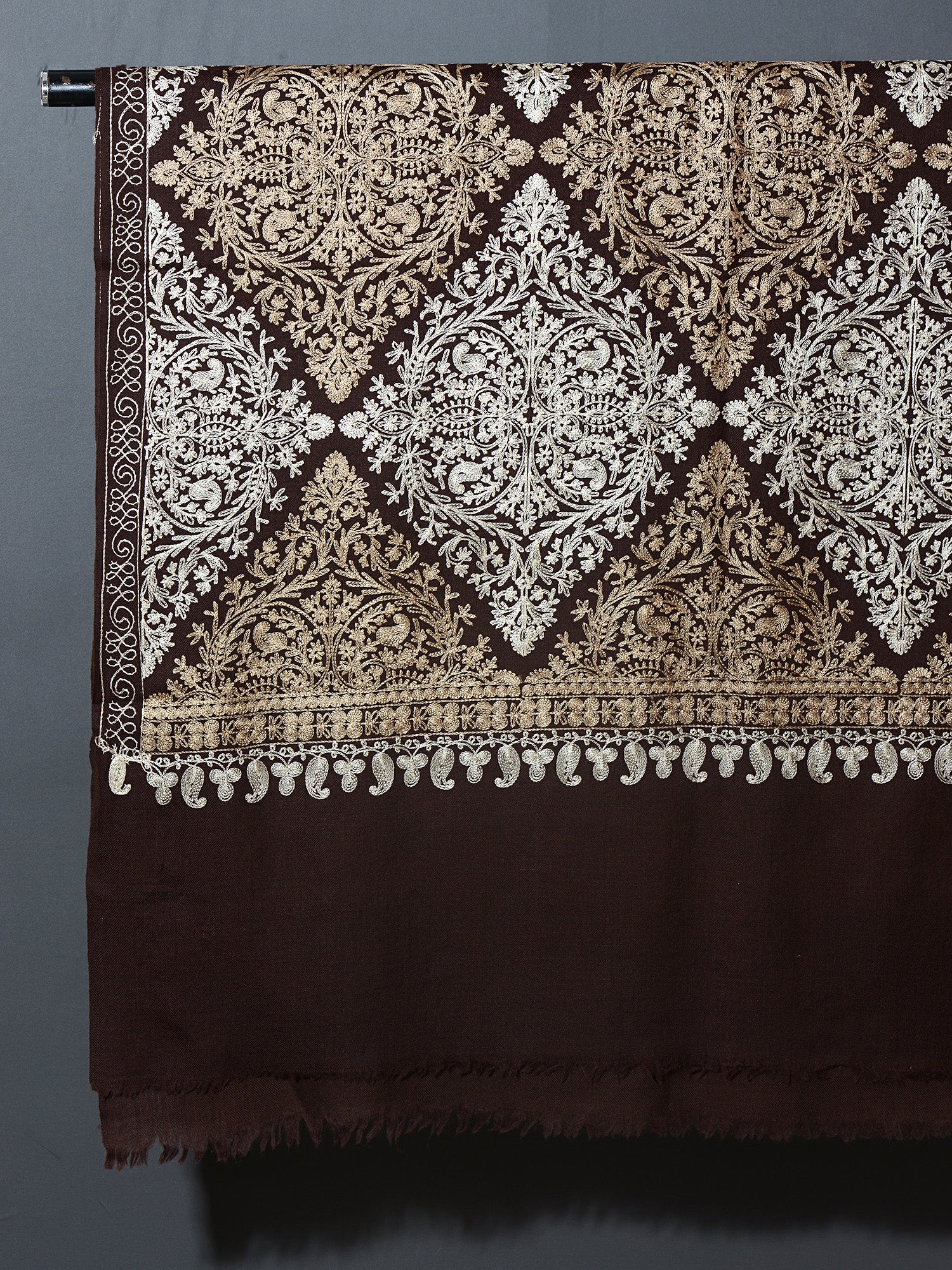 TAANISH Elegant Brown Embroidered Shawl - Unisex