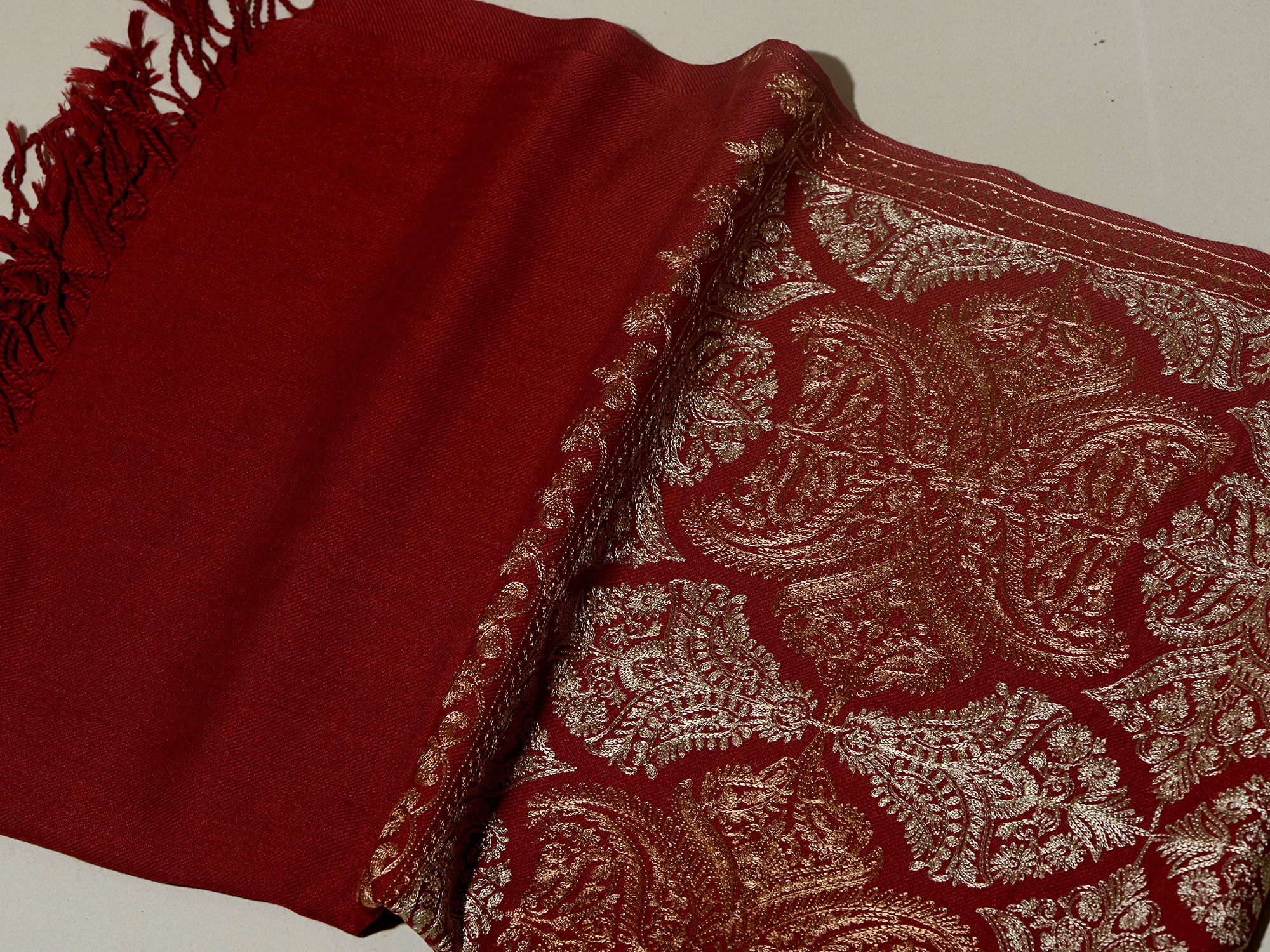 RAVEE Elegant Crimson Red  Embroidered Shawl - Unisex