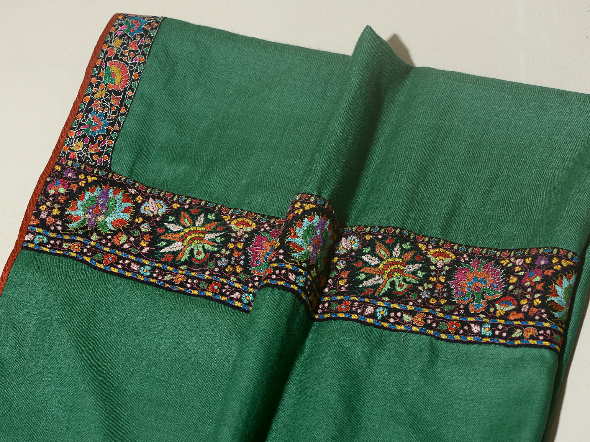 MENDHIKAA  Ethereal Green Vintage Embroidered Shawl - Unisex Limited Edition