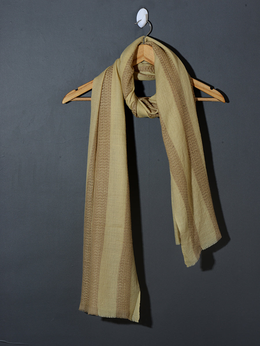 Kashmiri Box Checks Patterned Pashmina Stole - Butter Cream