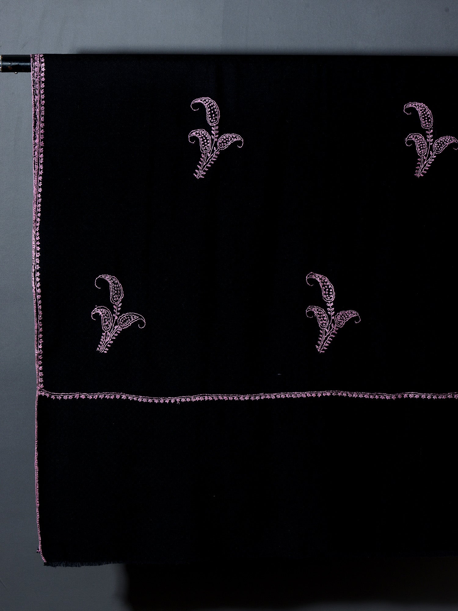 PHOOL BUTI The Flower motif Hand Embroidered Stole - Black