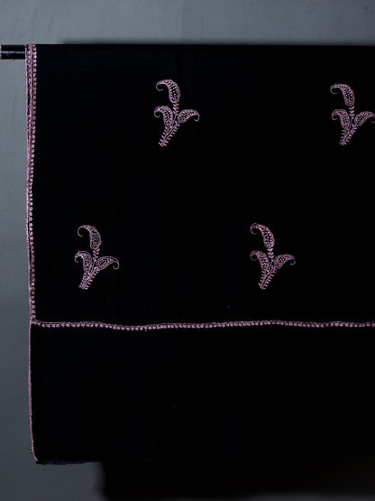 PHOOL BUTI The Flower motif Hand Embroidered Stole - Black