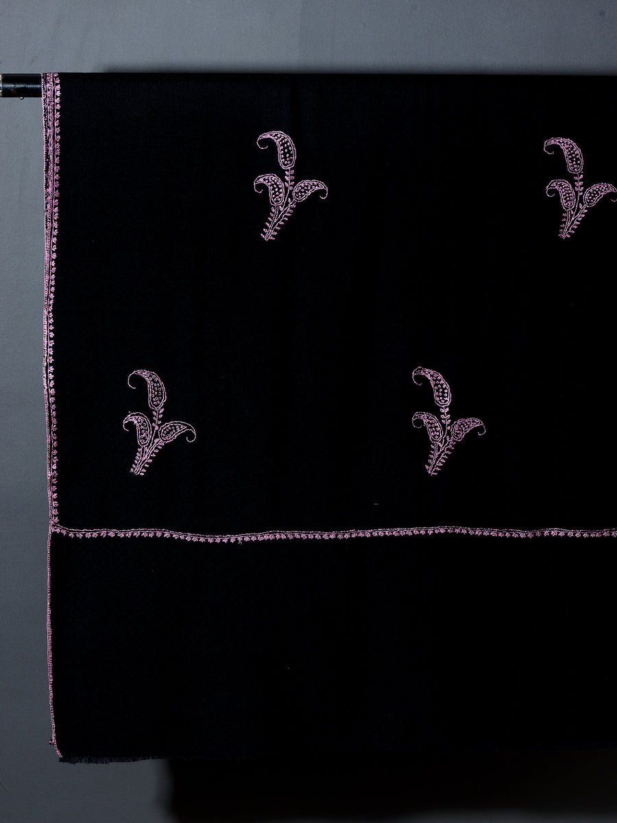 PHOOL BUTI The Flower motif Hand Embroidered Stole - Black