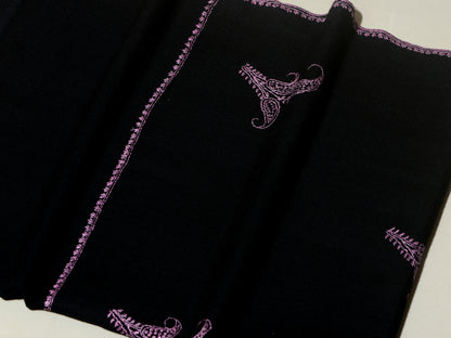 PHOOL BUTI The Flower motif Hand Embroidered Stole - Black
