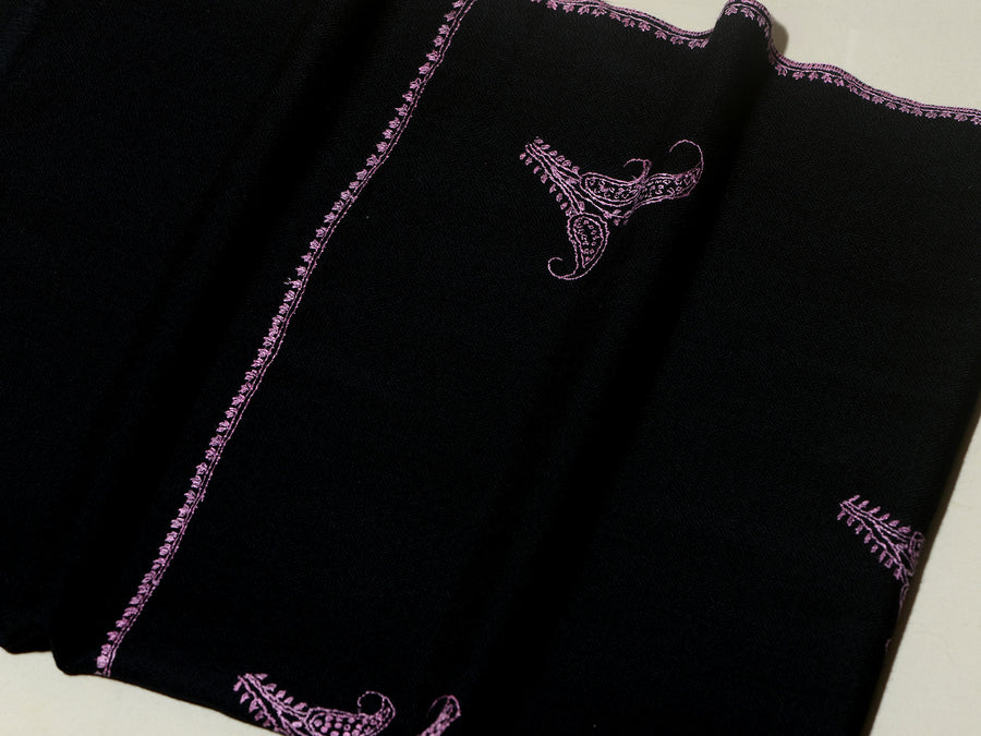 PHOOL BUTI The Flower motif Hand Embroidered Stole - Black