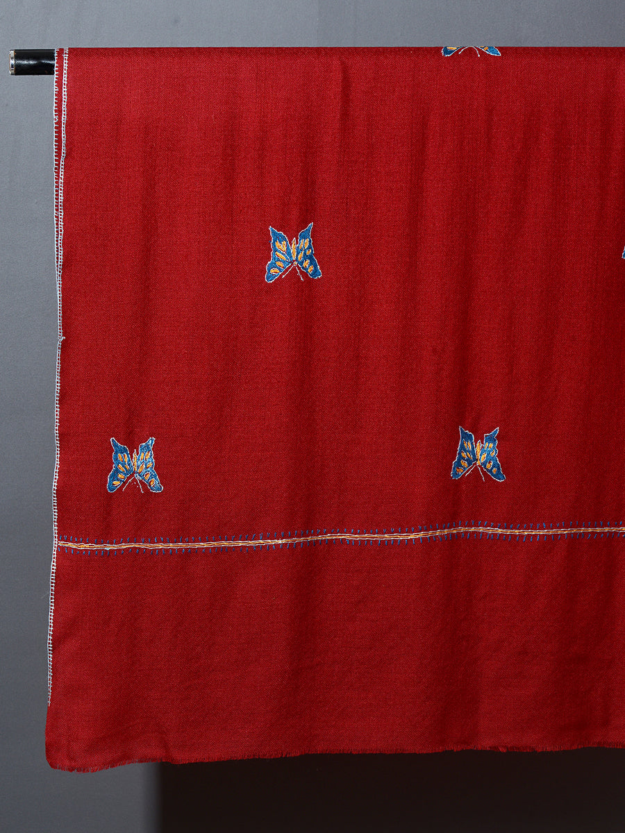 TITLI The Butterfly Ecstasy Hand Embroidered Stole - Cherry Red