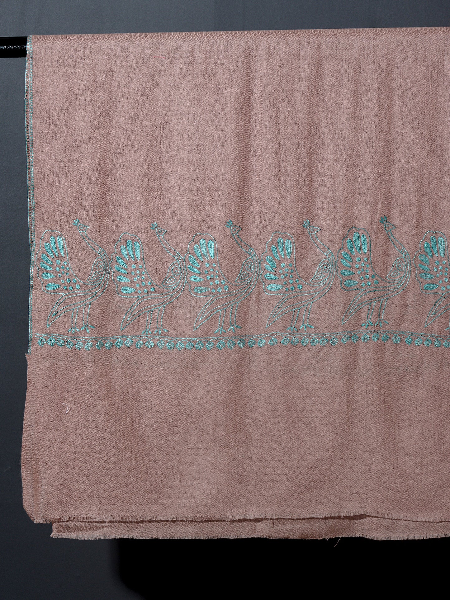 MAYURA, the Peacock Magnificent Hand Embroidered Stole - Mocha Brown