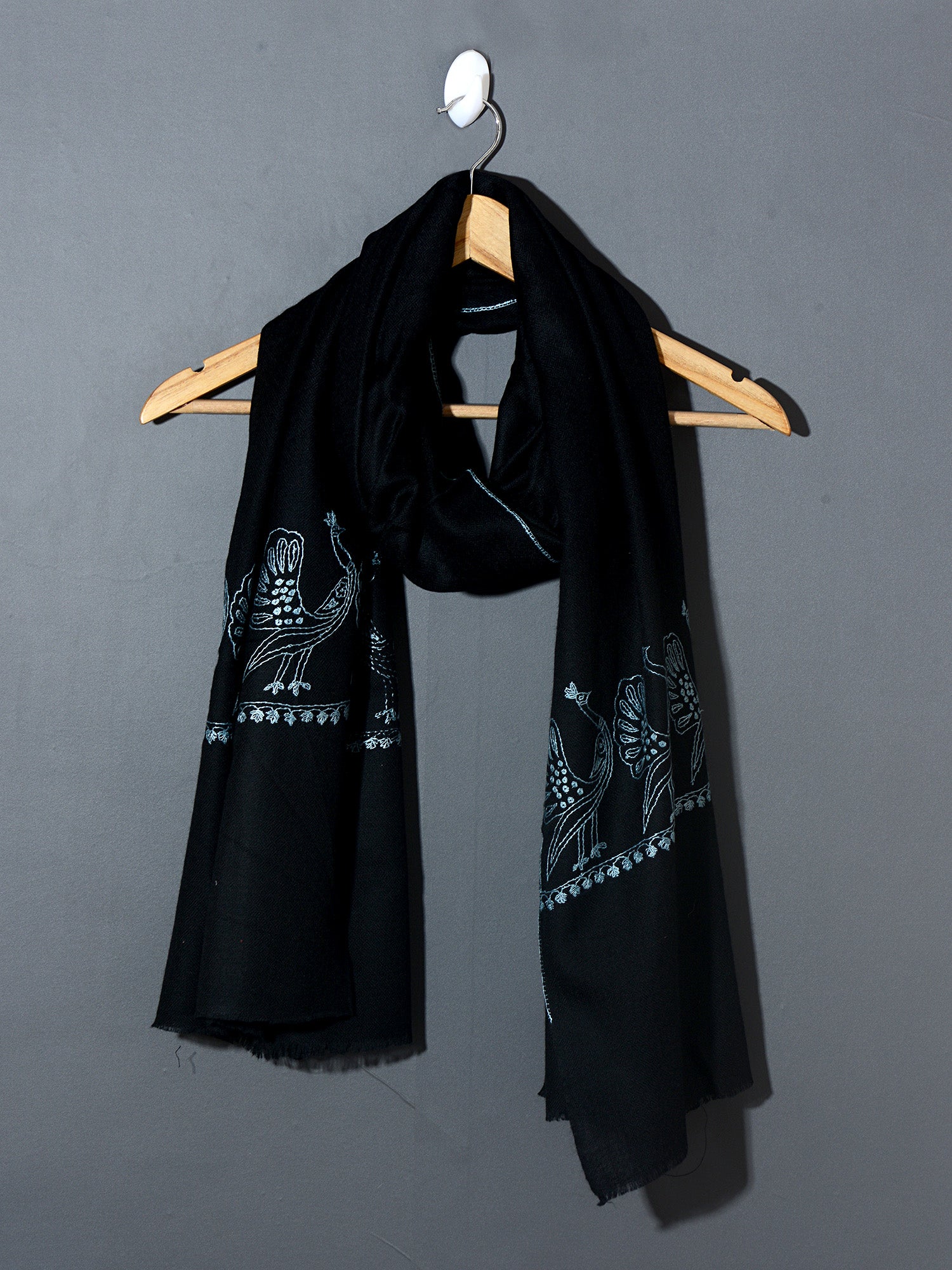 MAYURA, the Peacock Magnificent Hand Embroidered Stole - Midnight Black