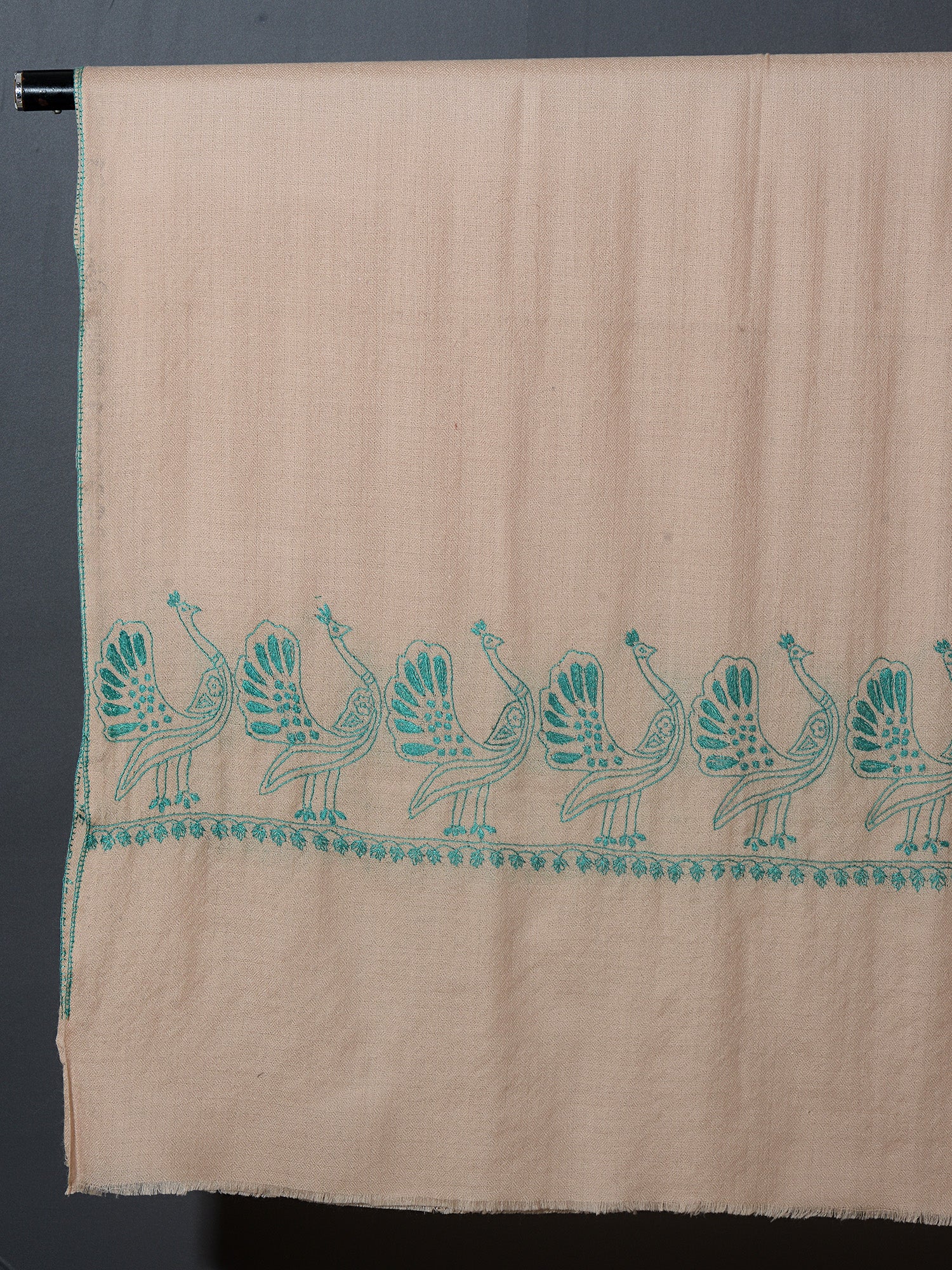 MAYURA, the Peacock Magnificent Hand Embroidered Stole -Pearl Teal