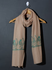 MAYURA, the Peacock Magnificent Hand Embroidered Stole -Pearl Teal