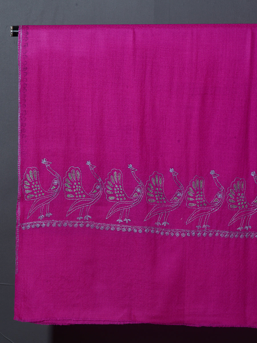 MAYURA, the Peacock Magnificent Hand Embroidered Stole - Orchid Pink