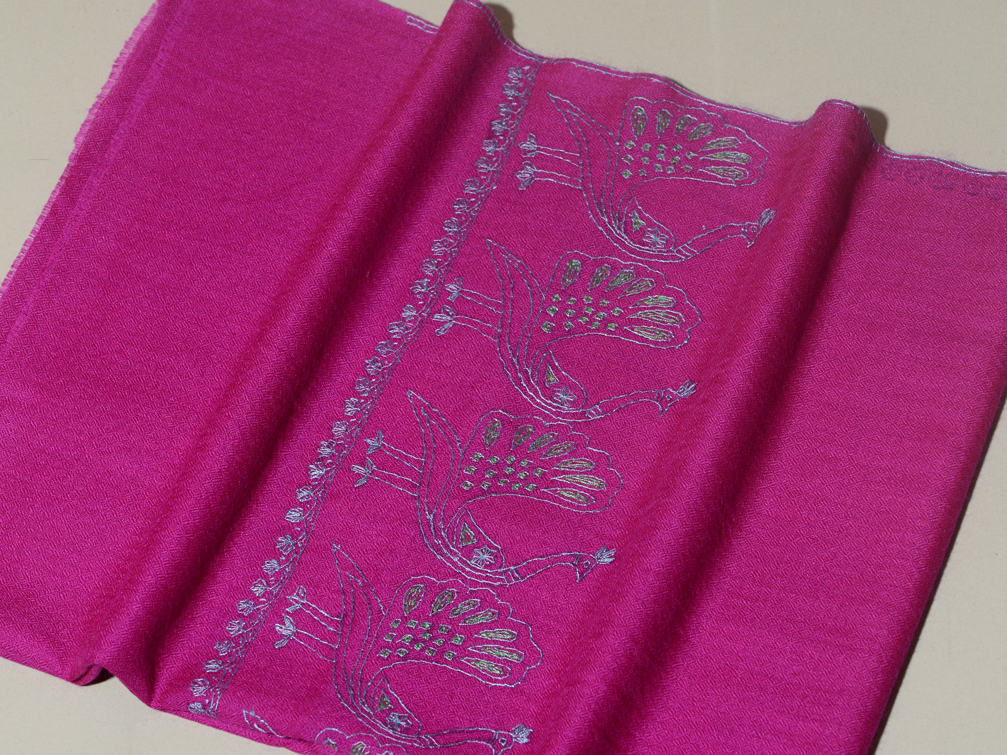 MAYURA, the Peacock Magnificent Hand Embroidered Stole - Orchid Pink