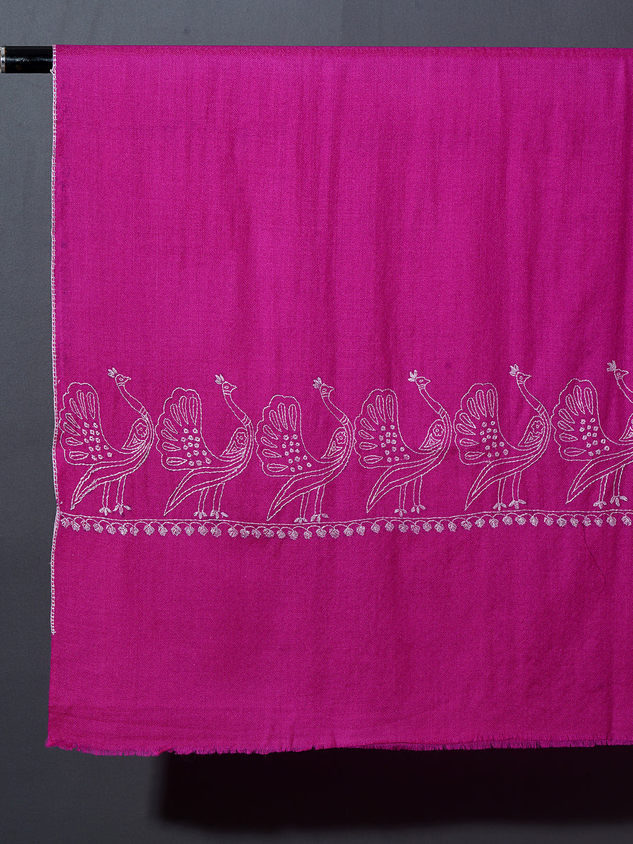 MAYURA, the Peacock Magnificent Hand Embroidered Stole - Onion Pink