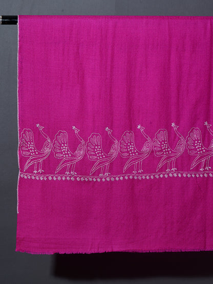 MAYURA, the Peacock Magnificent Hand Embroidered Stole - Onion Pink