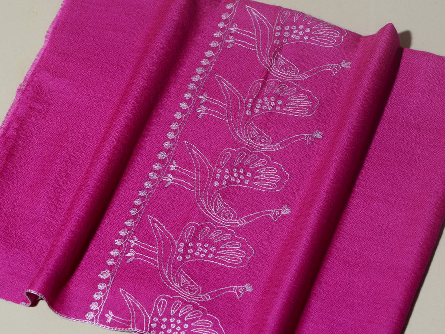 MAYURA, the Peacock Magnificent Hand Embroidered Stole - Onion Pink