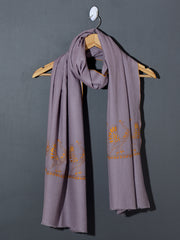 MAYURA, the Peacock Magnificent Hand Embroidered Stole - Lilac - Ochre