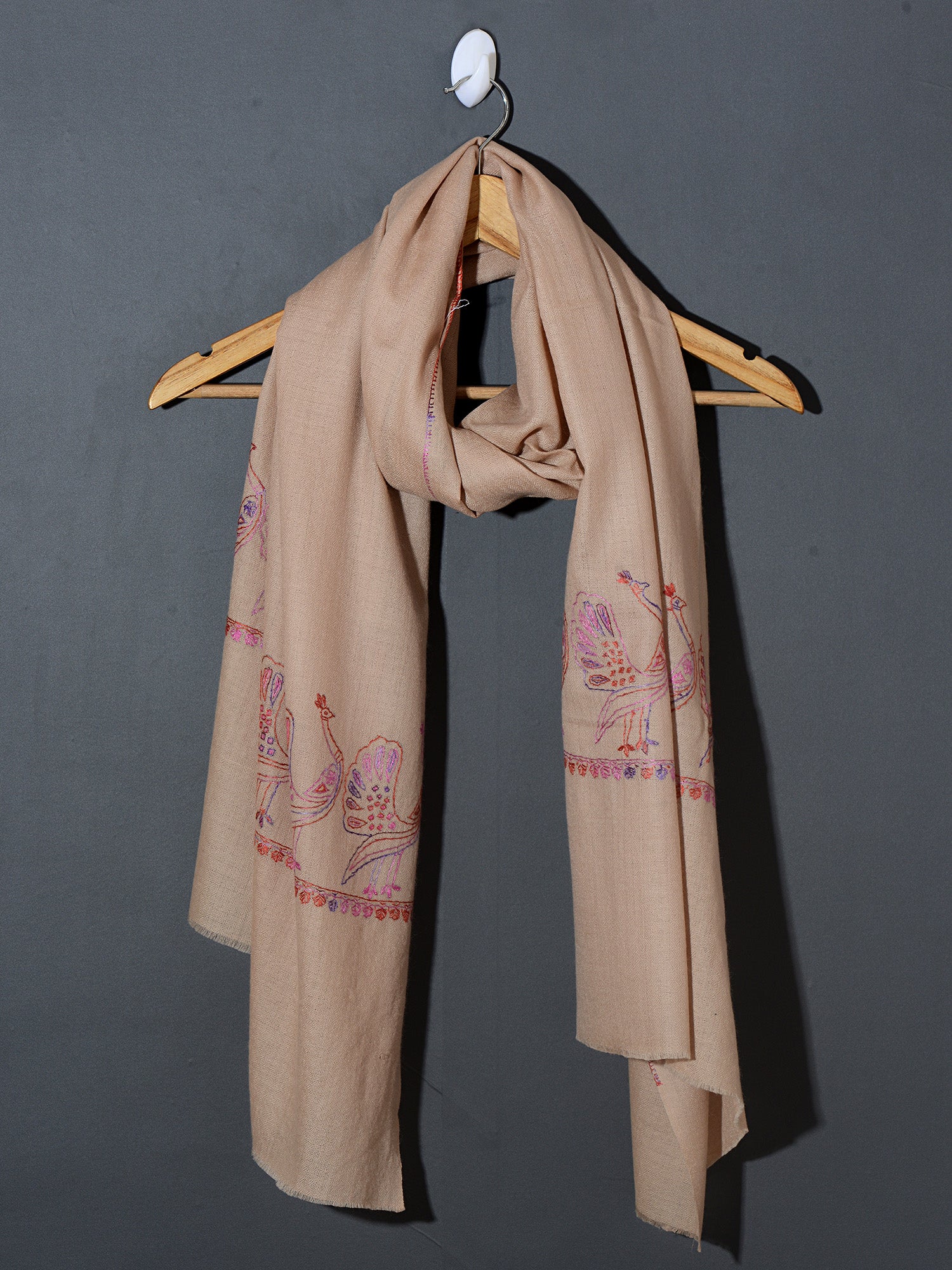 MAYURA, the Peacock Magnificent Hand Embroidered Stole -Powder Pink